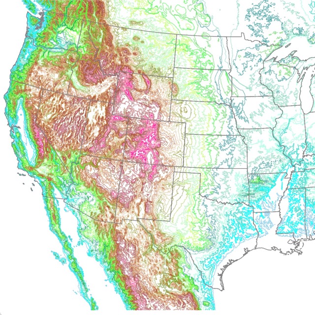 Contour elevation map of the US