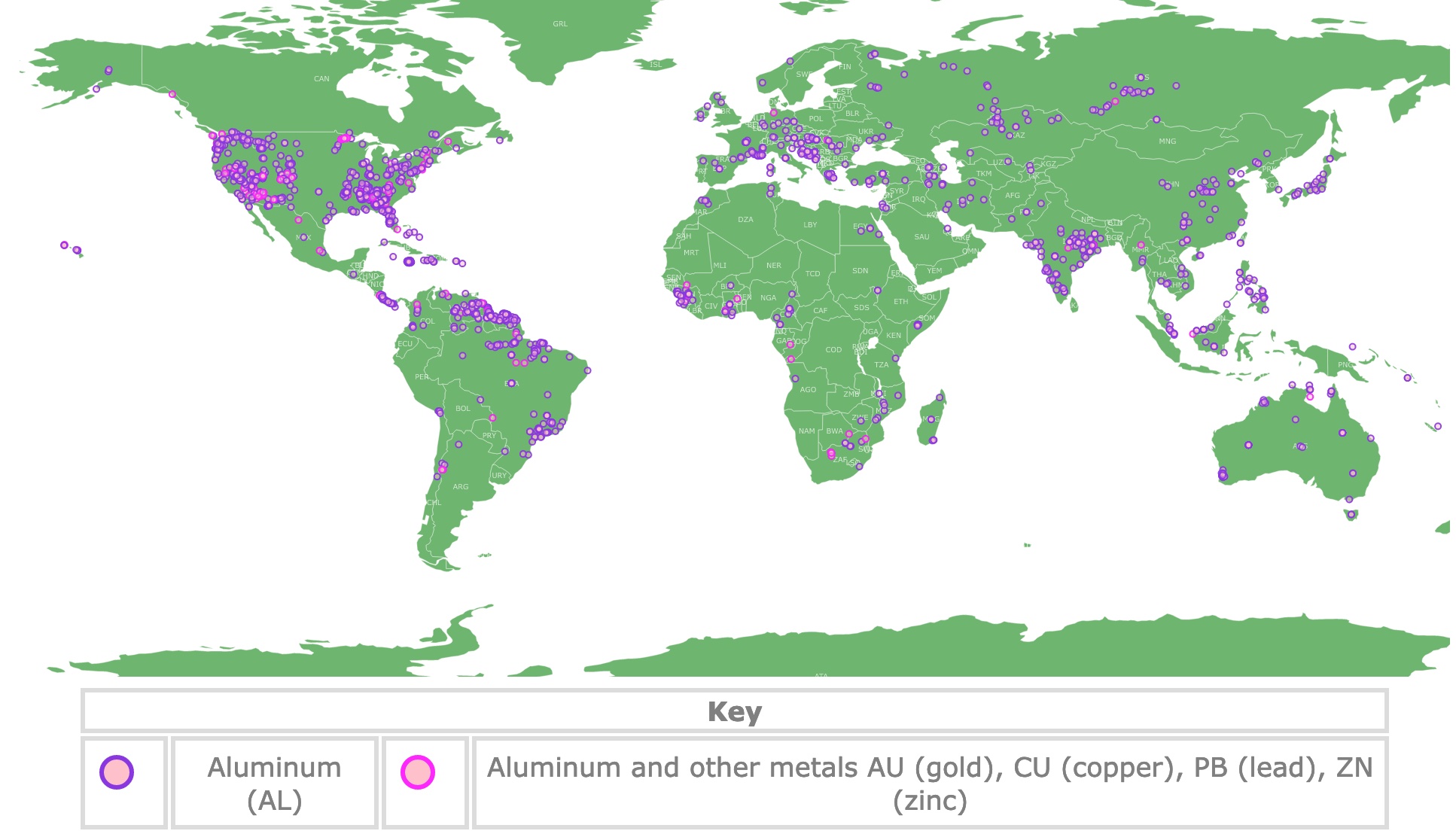 Map of Aluminum Deposits worldwide