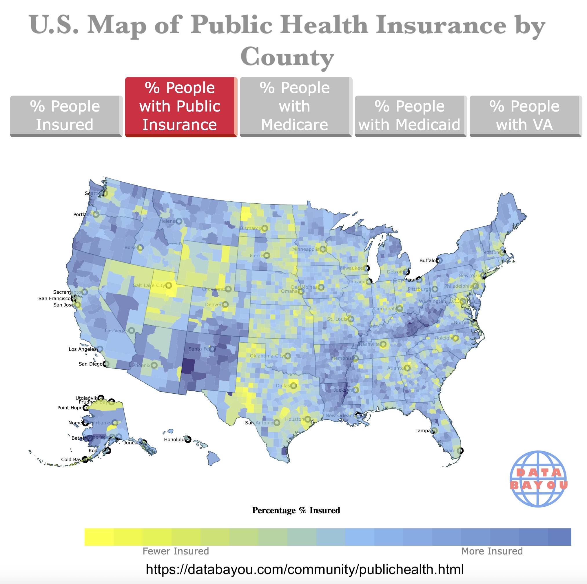 Map of Public Health Insurance by U.S. County