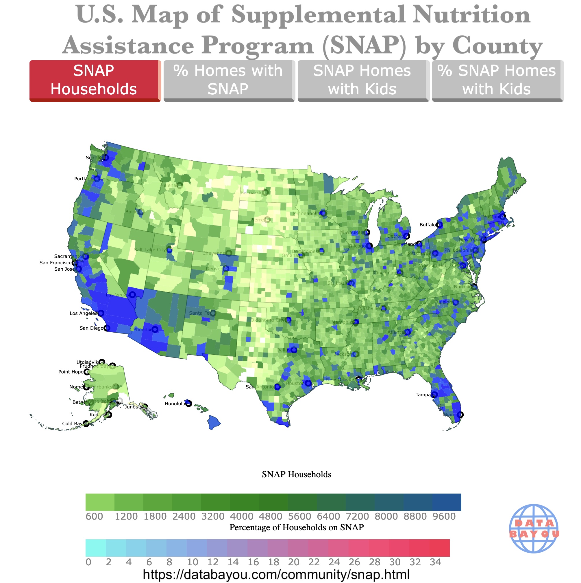 Map of SNAP Supplemental Nutritional Assistance Program by U.S. County