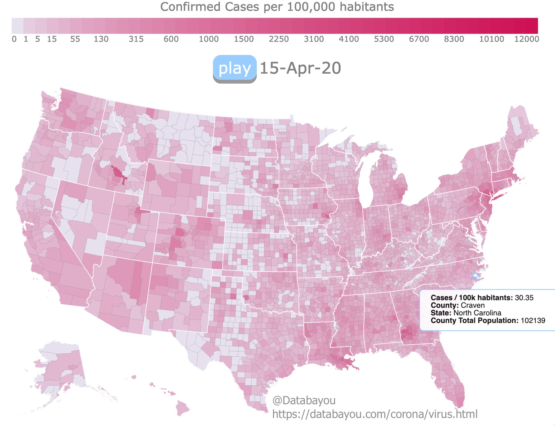Map of coronavirus per capita in the US