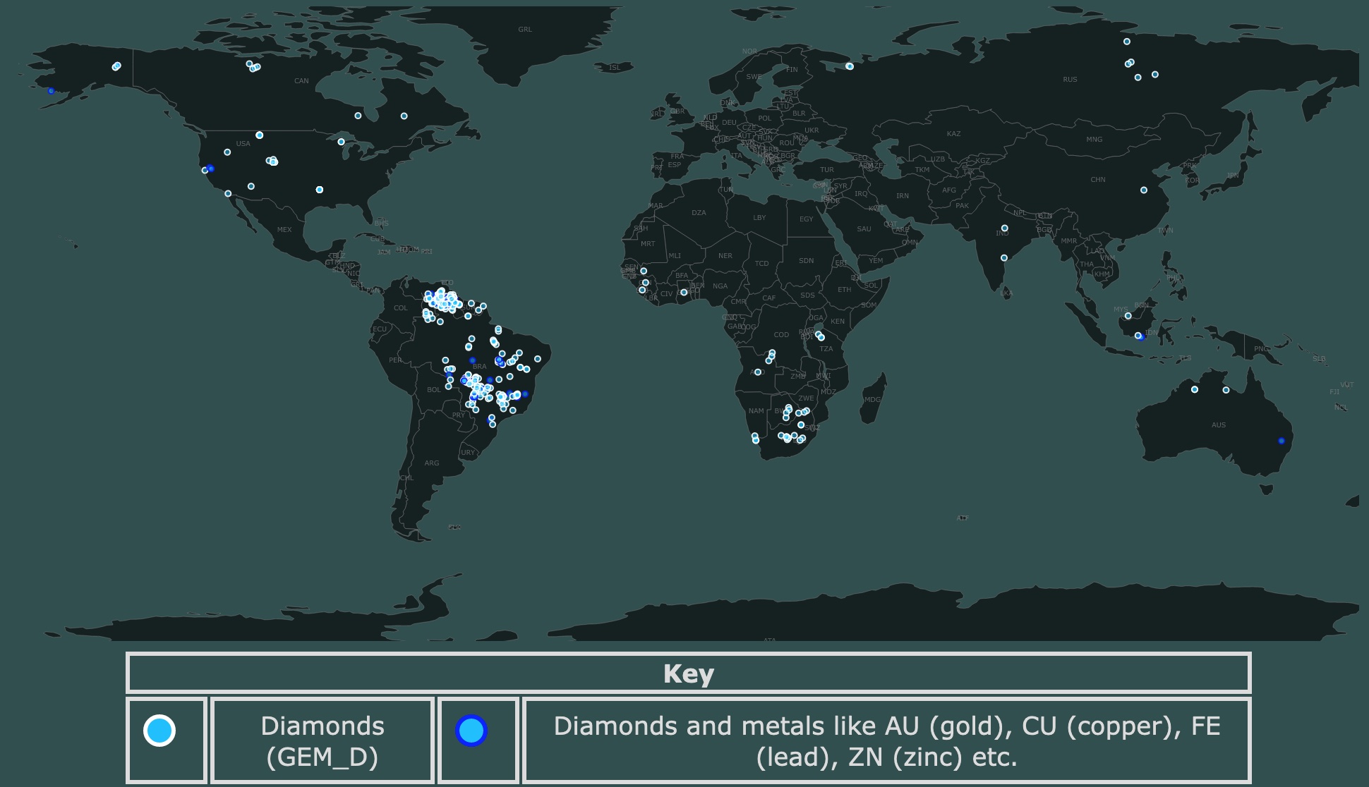 Map of diamond Deposits worldwide