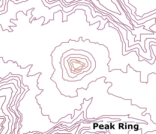 Map of a peak ring contour lines