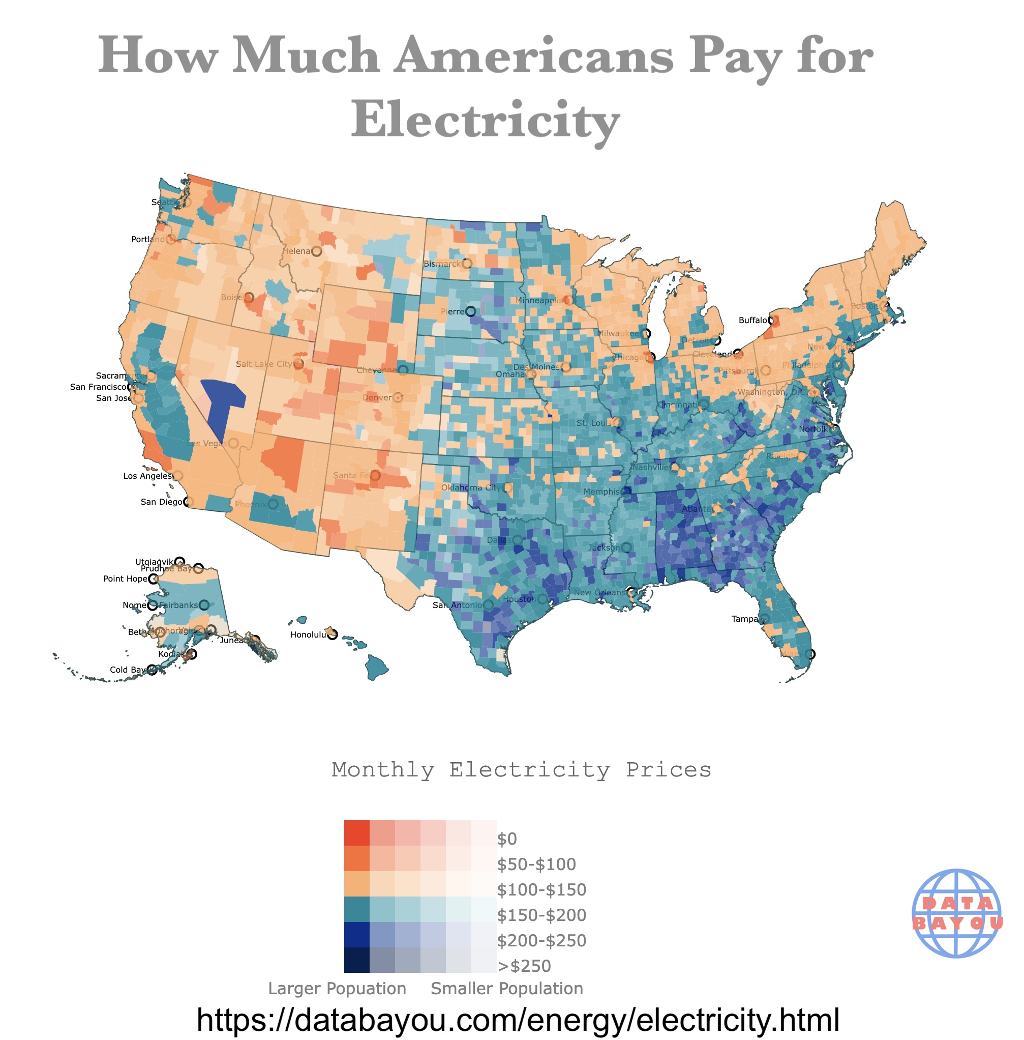 USA Map of Monthly Electricity Prices by County