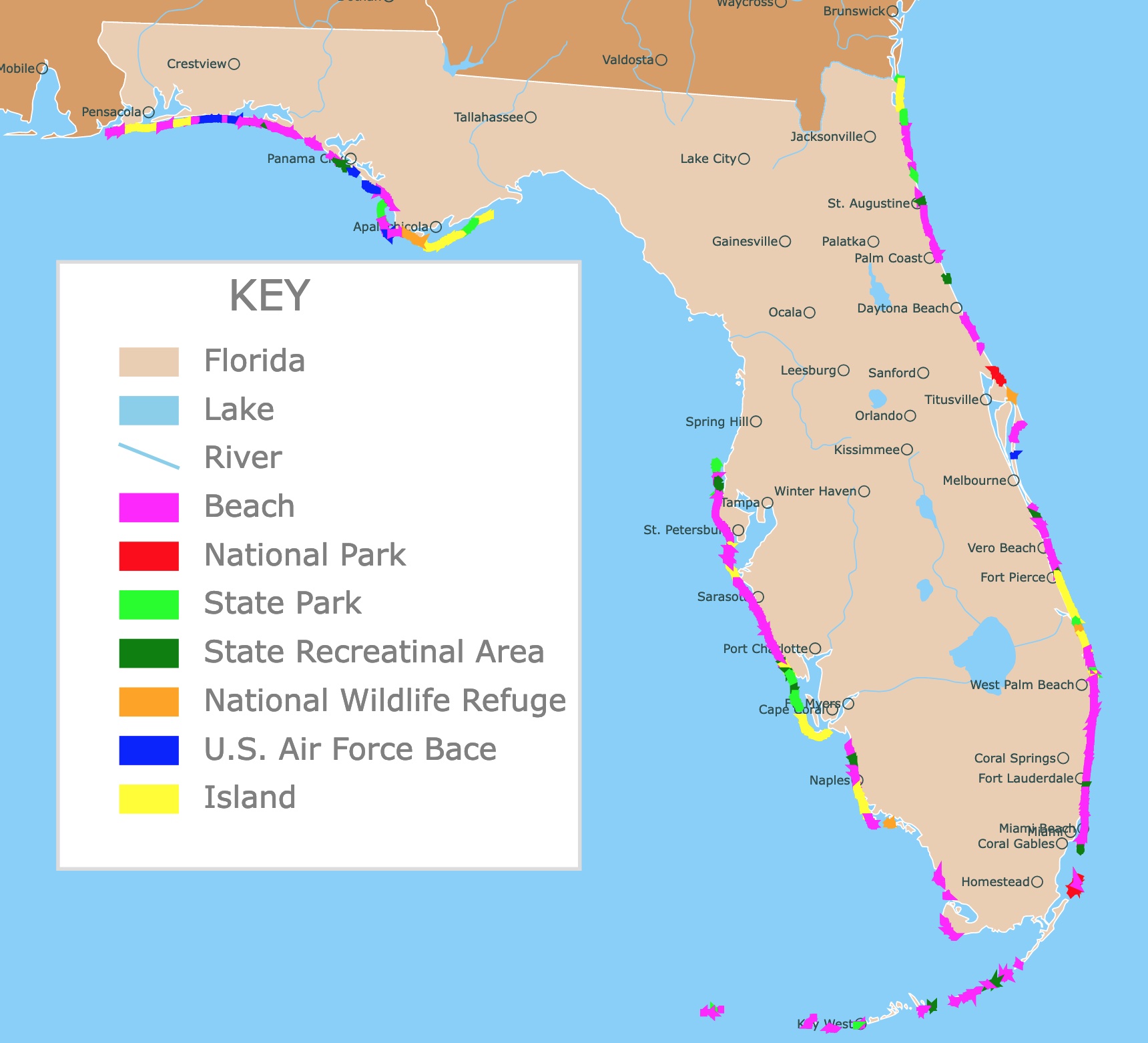 Map of Beaches in Florida