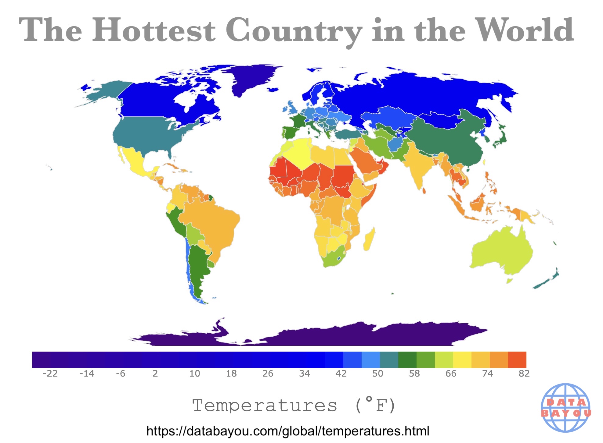 Map of hottest country in the world