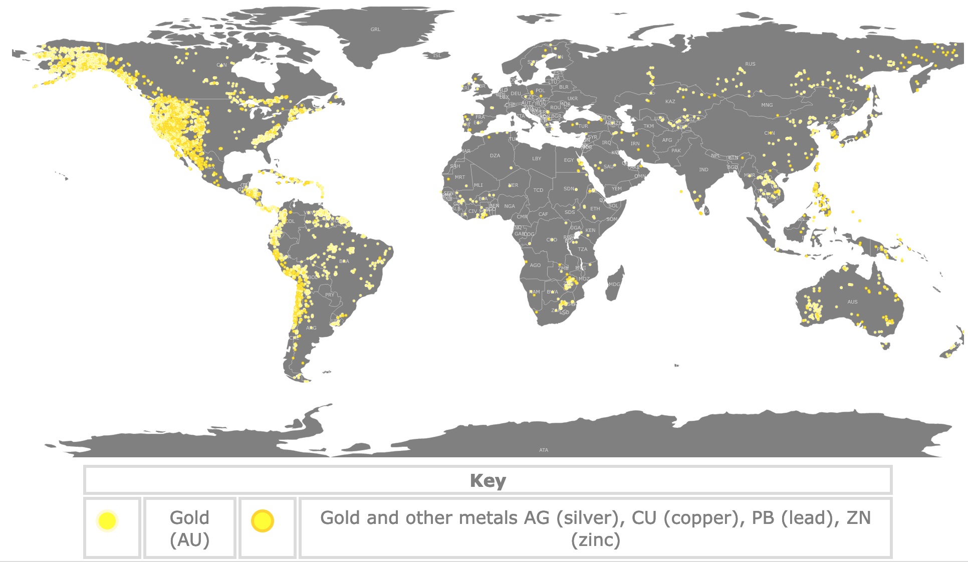 Map of Gold Deposits worldwide
