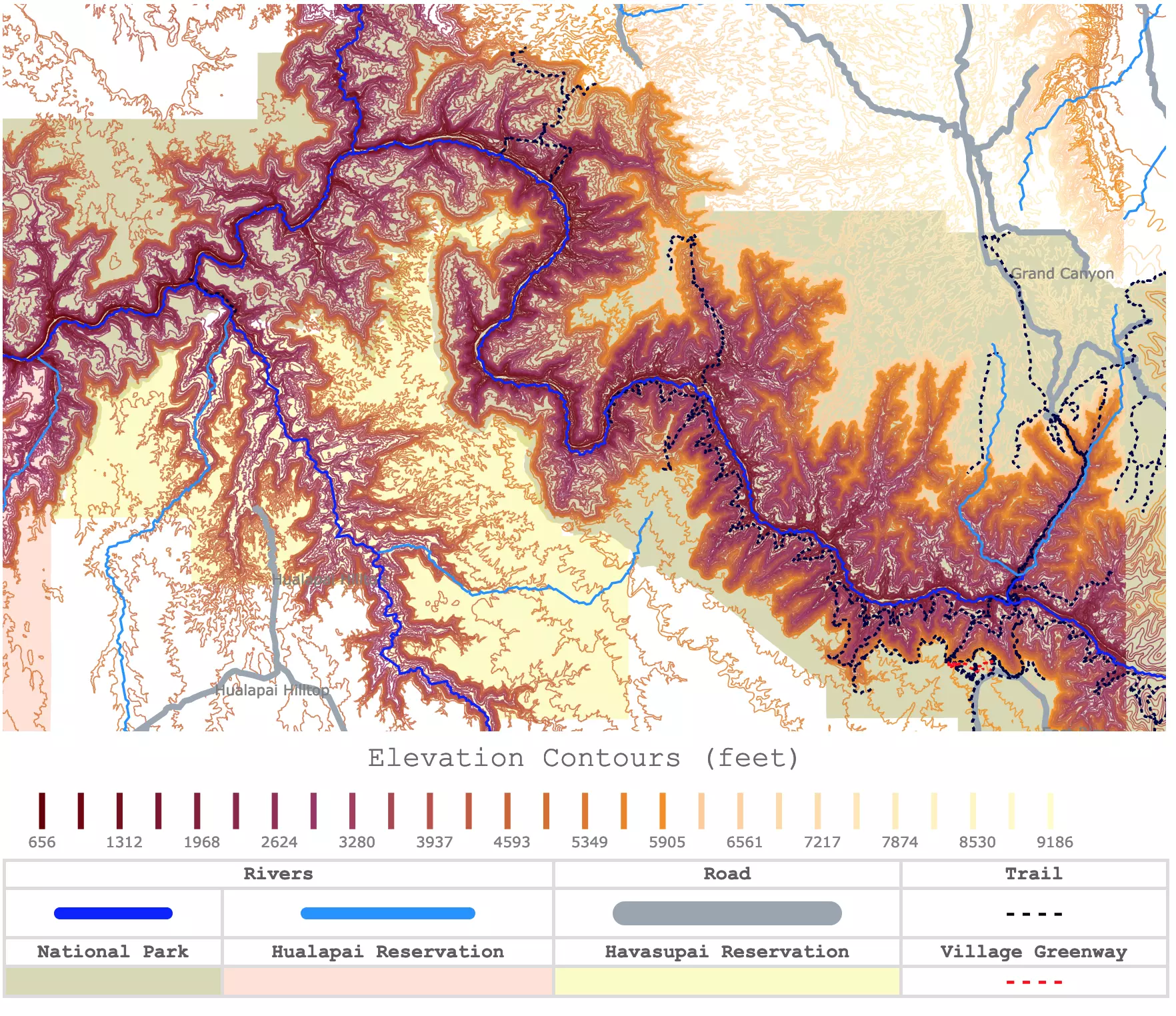 Grand Canyon Elevation Map