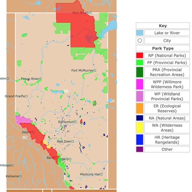 Map of Parks Alberta Province