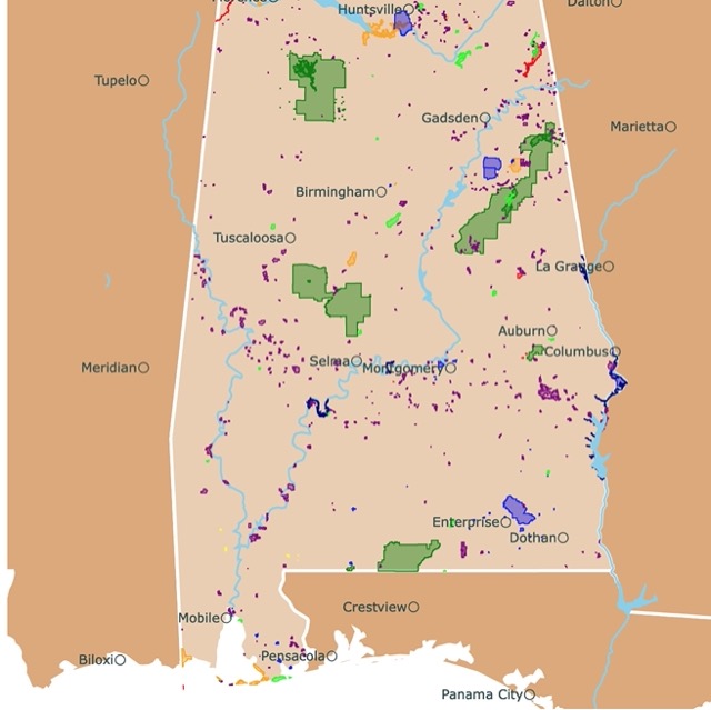 Map of Alabama's Parks and protected areas