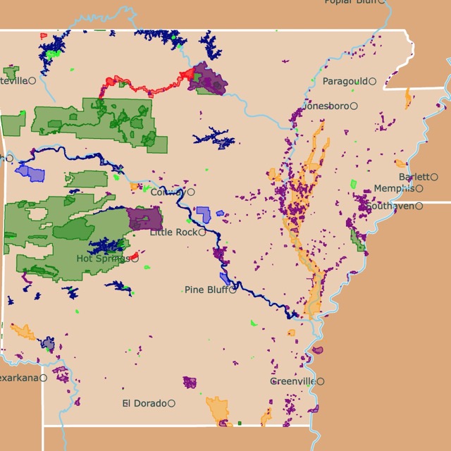 Map of Arkansas's Parks and protected areas