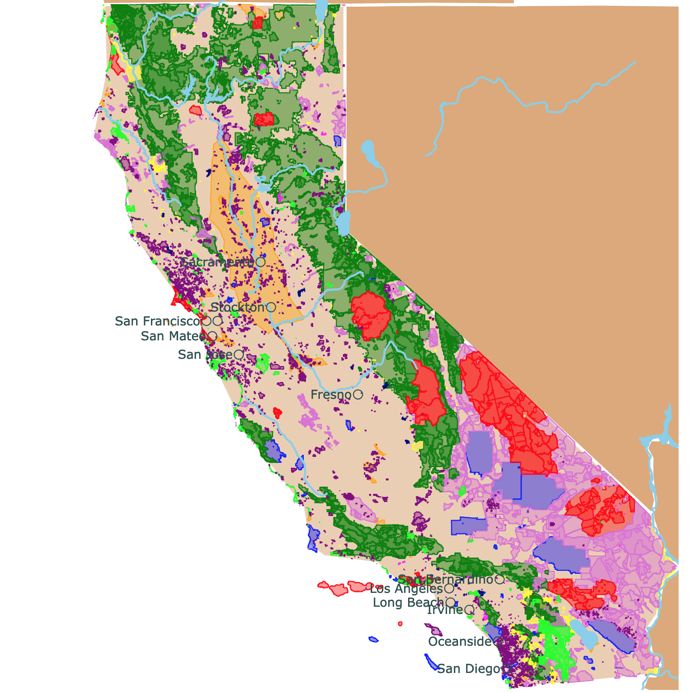 Map of California's National Parks, State Parks, National Forests, and Protected Areas