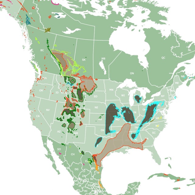 Map of Coal Areas in the USA, Canada, and Mexico