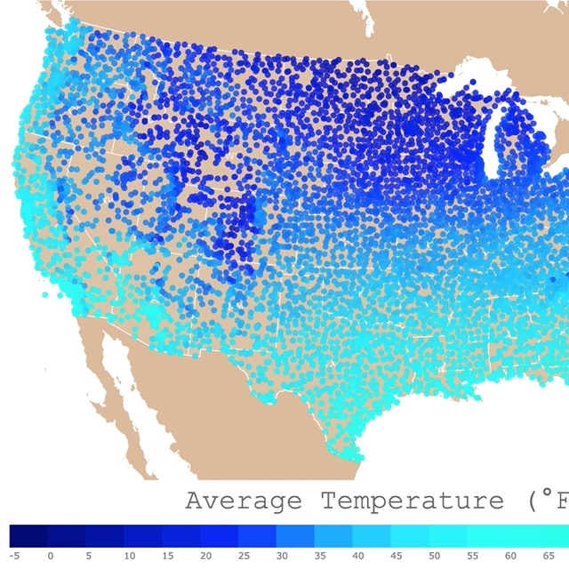 Map of Average winter tempereatures