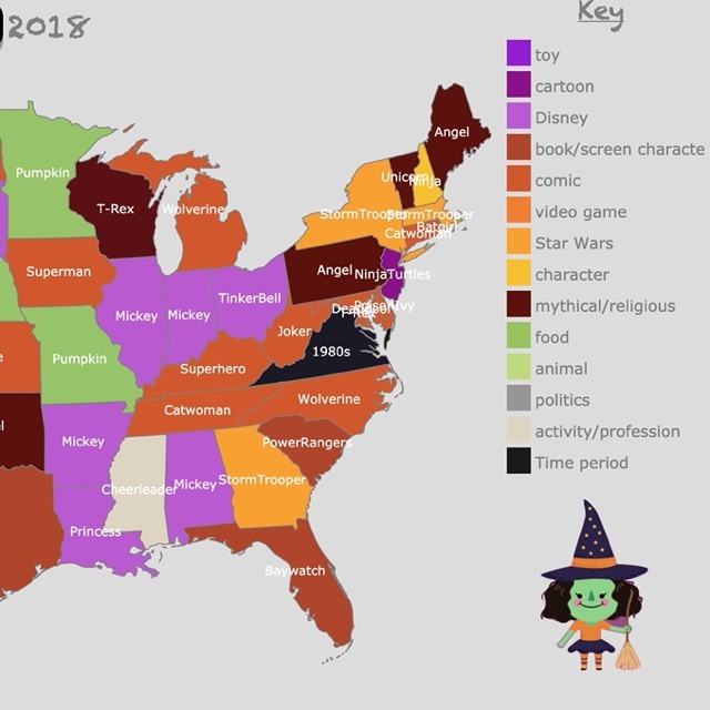 Map of Favorite costumes per state
