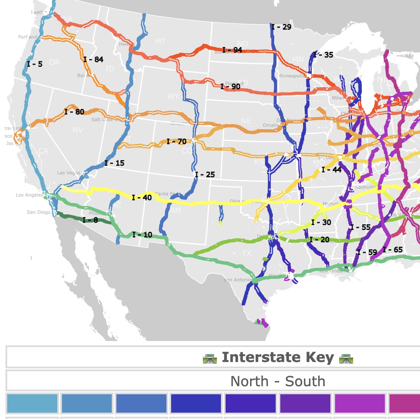 Map of Interstate Highways in the USA