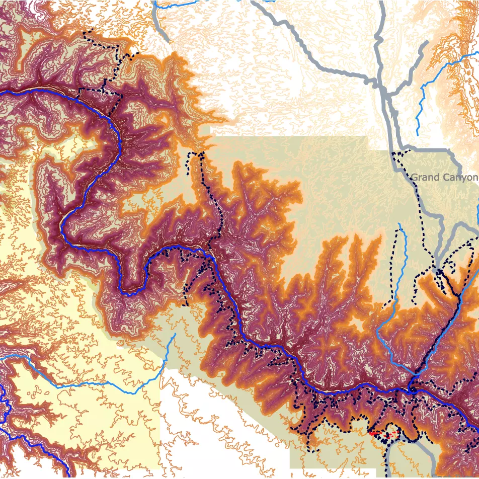 Topography Map of the Grand Canyon National Park