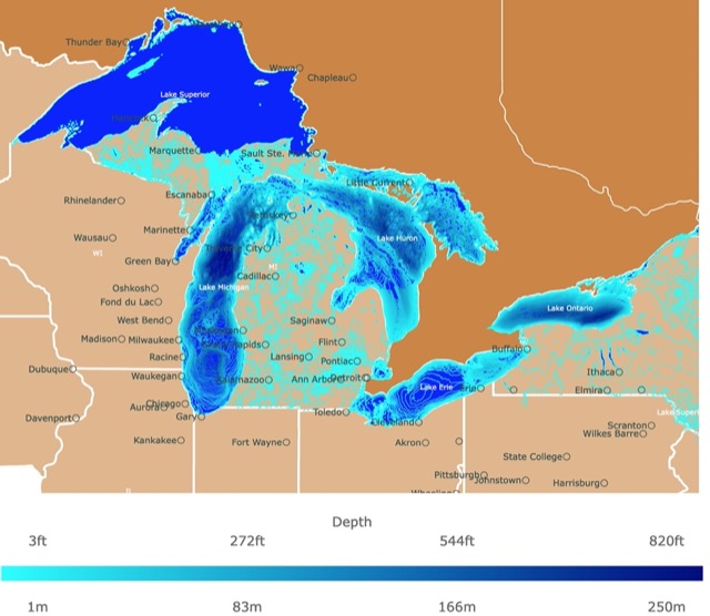 Map of the Great Lakes Bathymetry