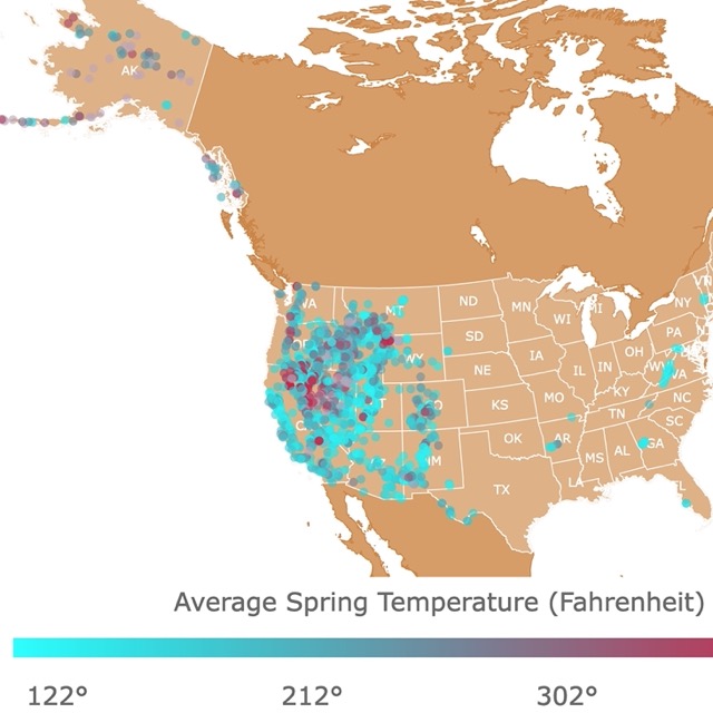 Map of hot springs in the USA