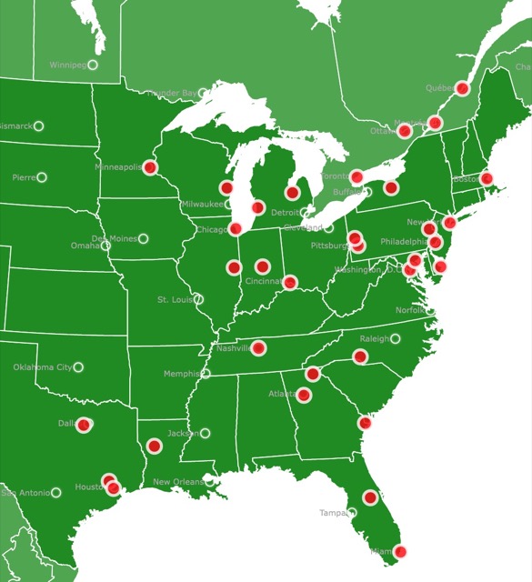 Map of Christmas Markets in the USA and Canada