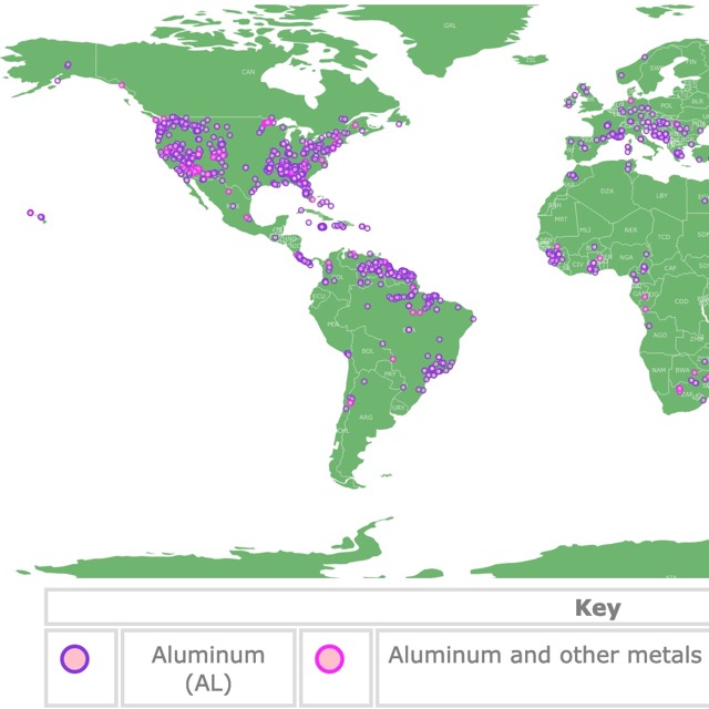 Map of Aluminum and Bauxite Deposits worldwide