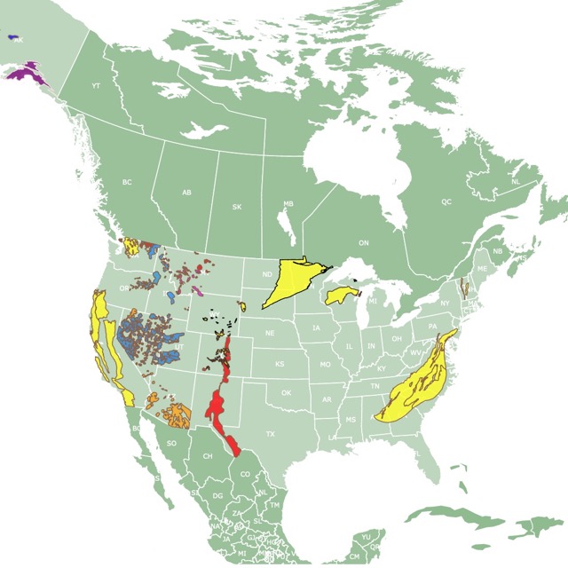 Map of Gold geology and sources in the USA