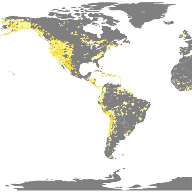 Map of Gold deposits worldwide