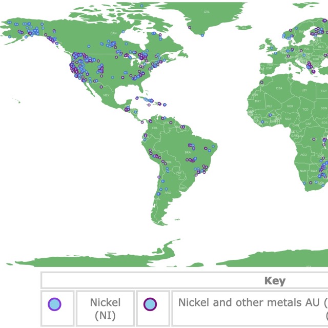 Map of nickel deposits in the Worldwide