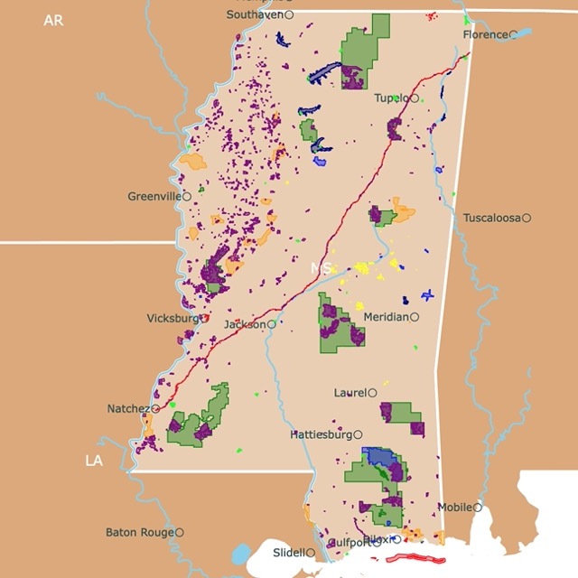Map of Mississippi's Parks and protected areas