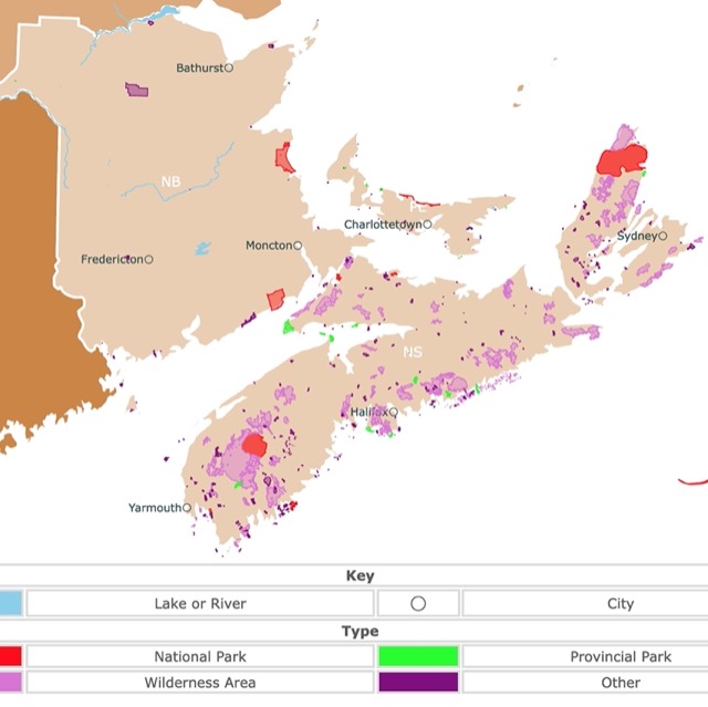 Map of Parks in Nova Scotia, New Brunswick, and Prince Edward Island