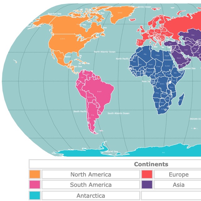 Map of Continents Worldwide
