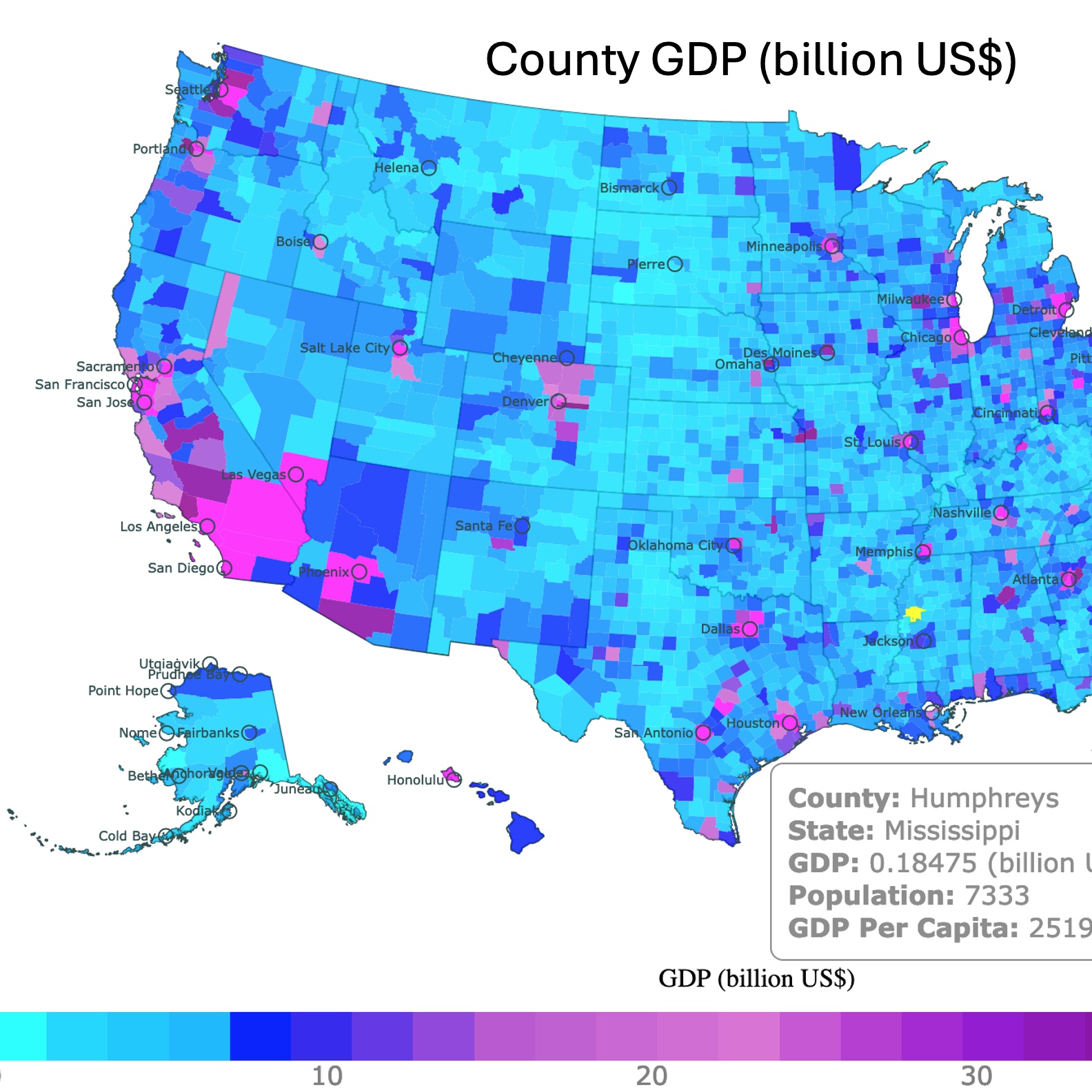 Map of US Counties GDP and Per Capita GDP