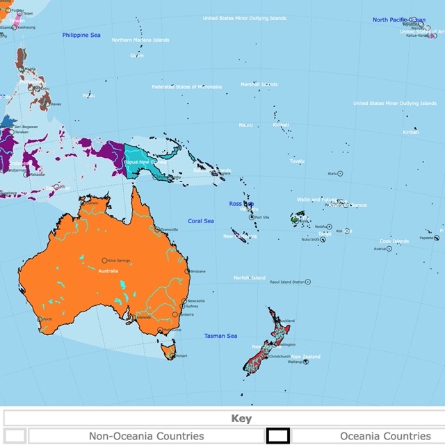 Map of Australia and Oceania
