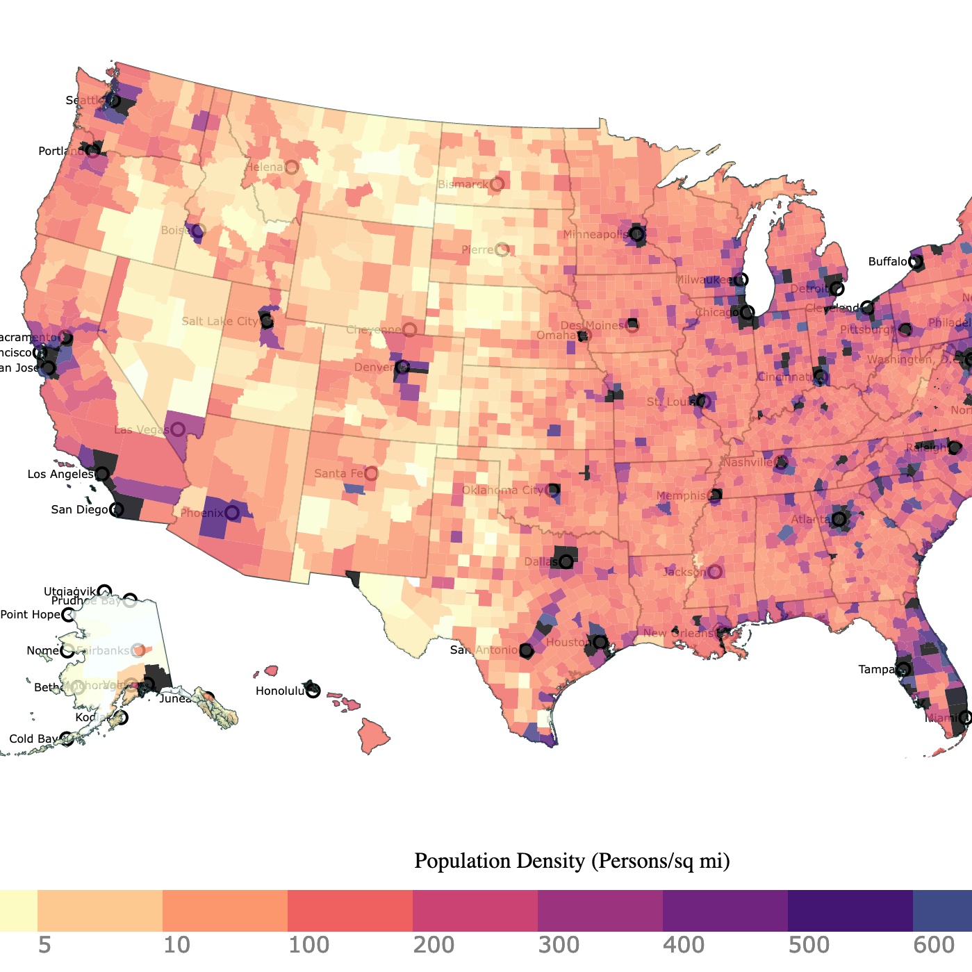 Map of US Counties Population Density