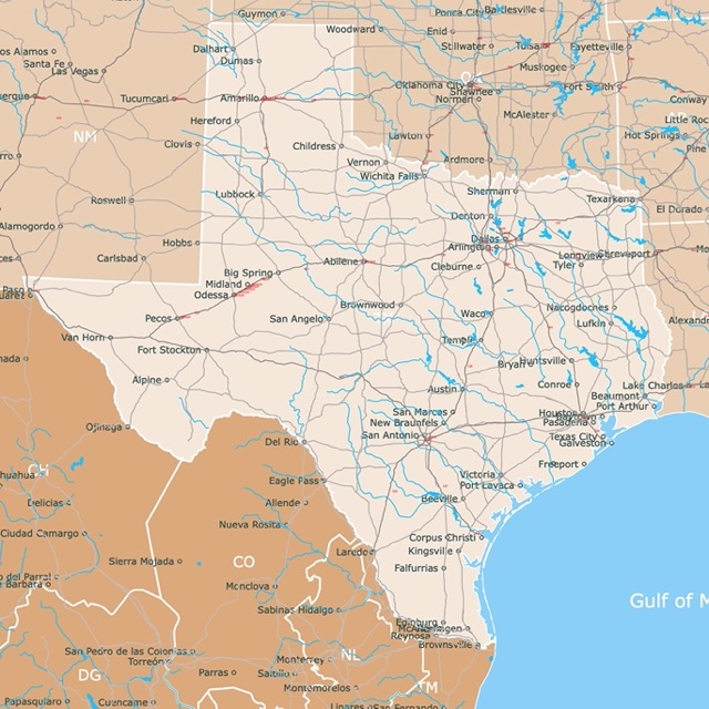 Map of Texas Cities and roads