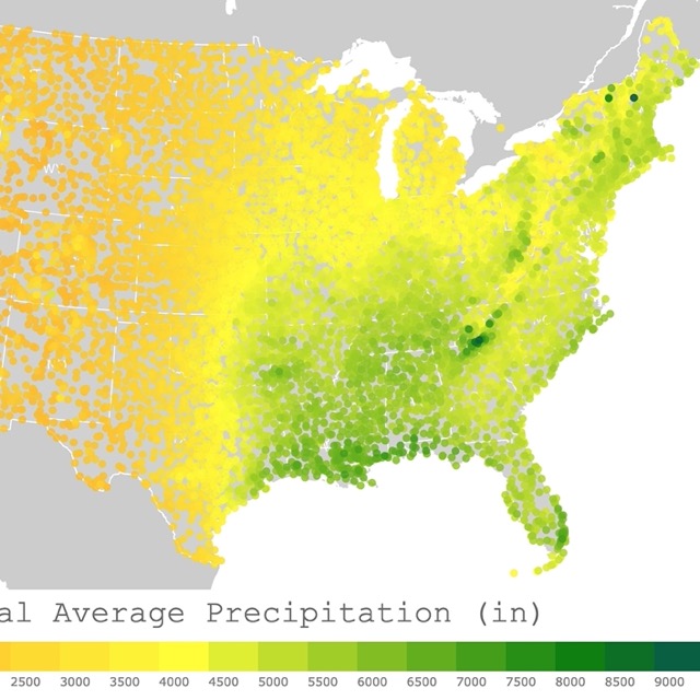 Map of US annual average precipitation