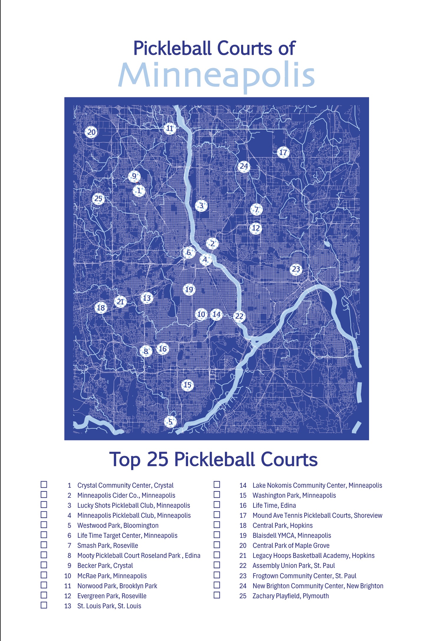 Minneapolis Pickleball Courts Map