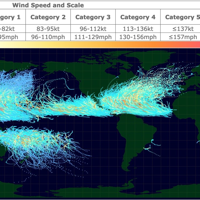 Map of Tropical Storm Tracks Worldwide