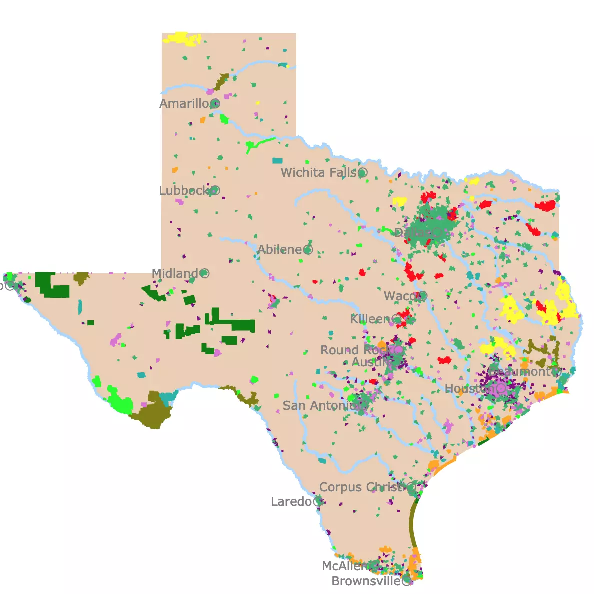 Map of National Parks, National Forests, and State Parks in Texas