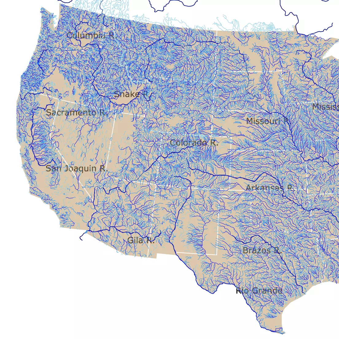 Map of Rivers and streams of the US