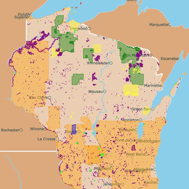 Map of Wisconsin's Parks and protected areas
