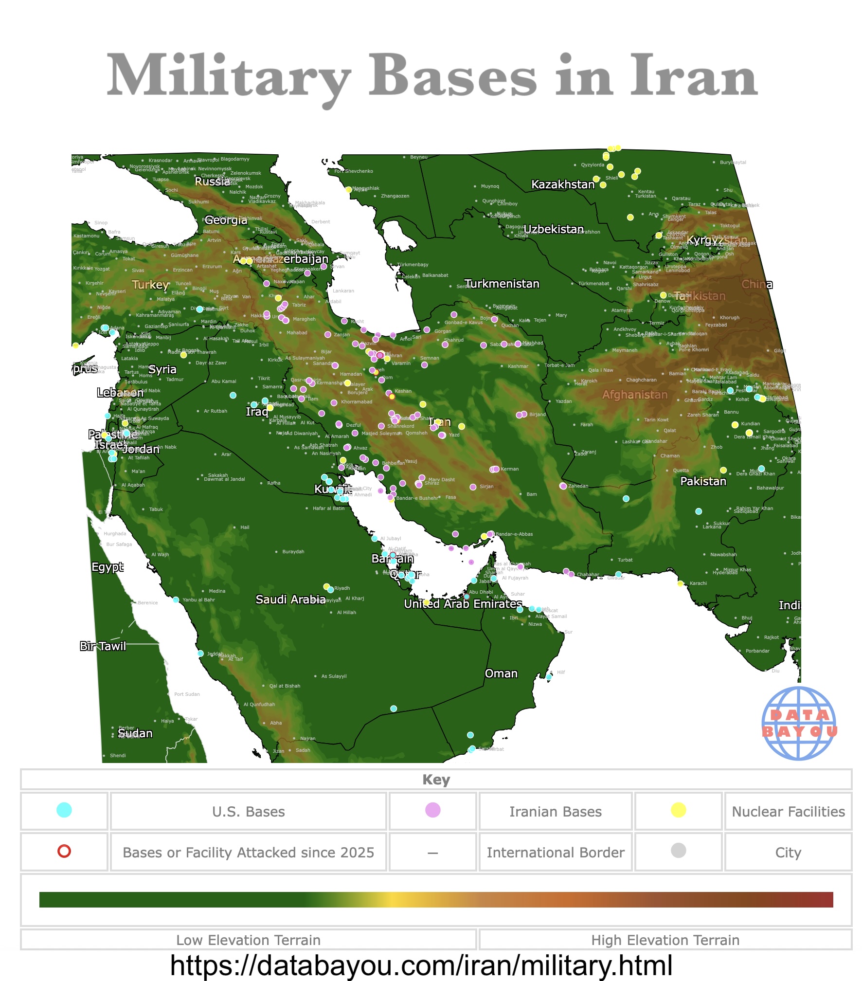 Map of Iran's military bases