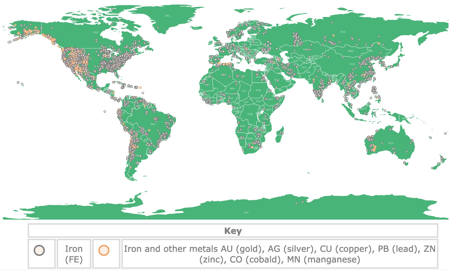 Map of Iron ore deposits worldwide