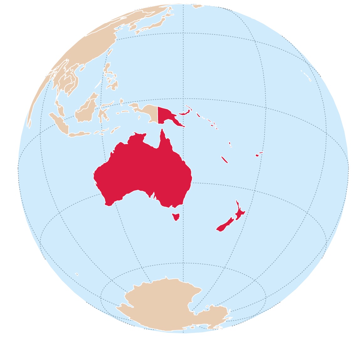Australia and Oceania location on a map