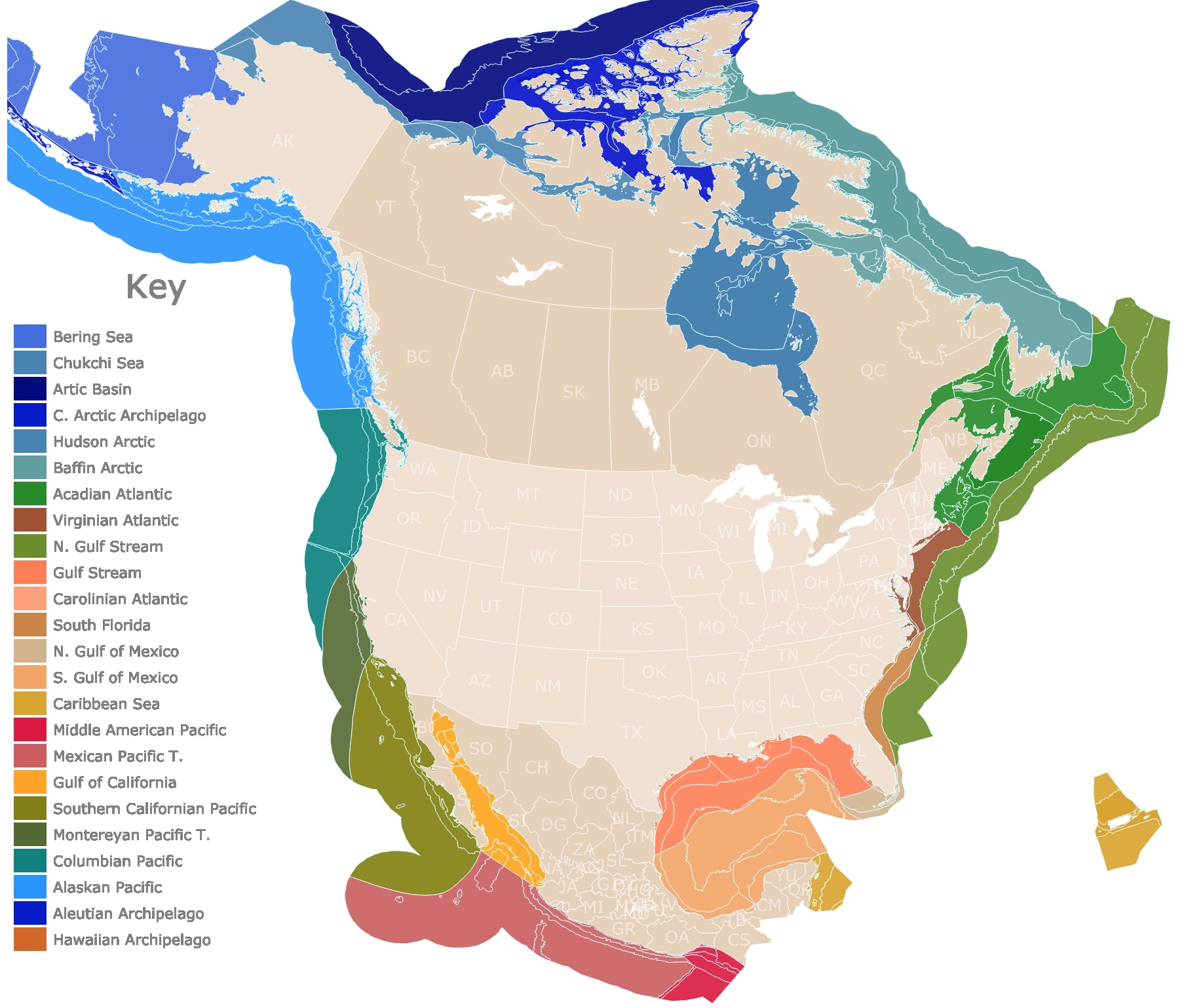 Map of North America's Marine Ecoregions