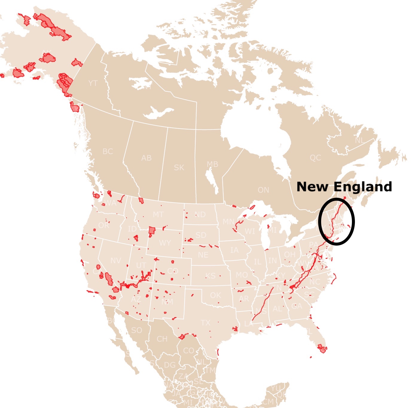 New England location in Northamerica