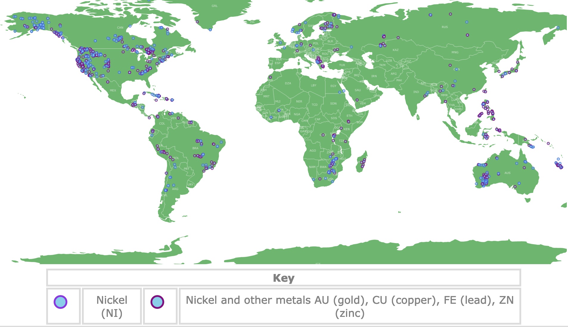Map of Nickel Deposits worldwide