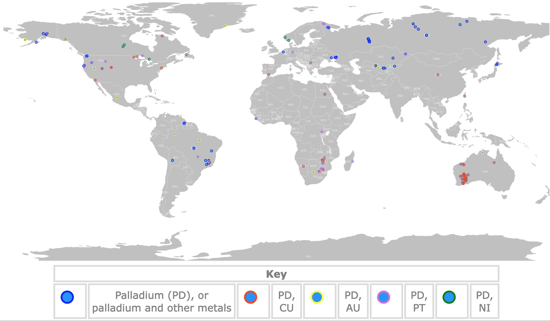 Map of Palladium Deposits worldwide