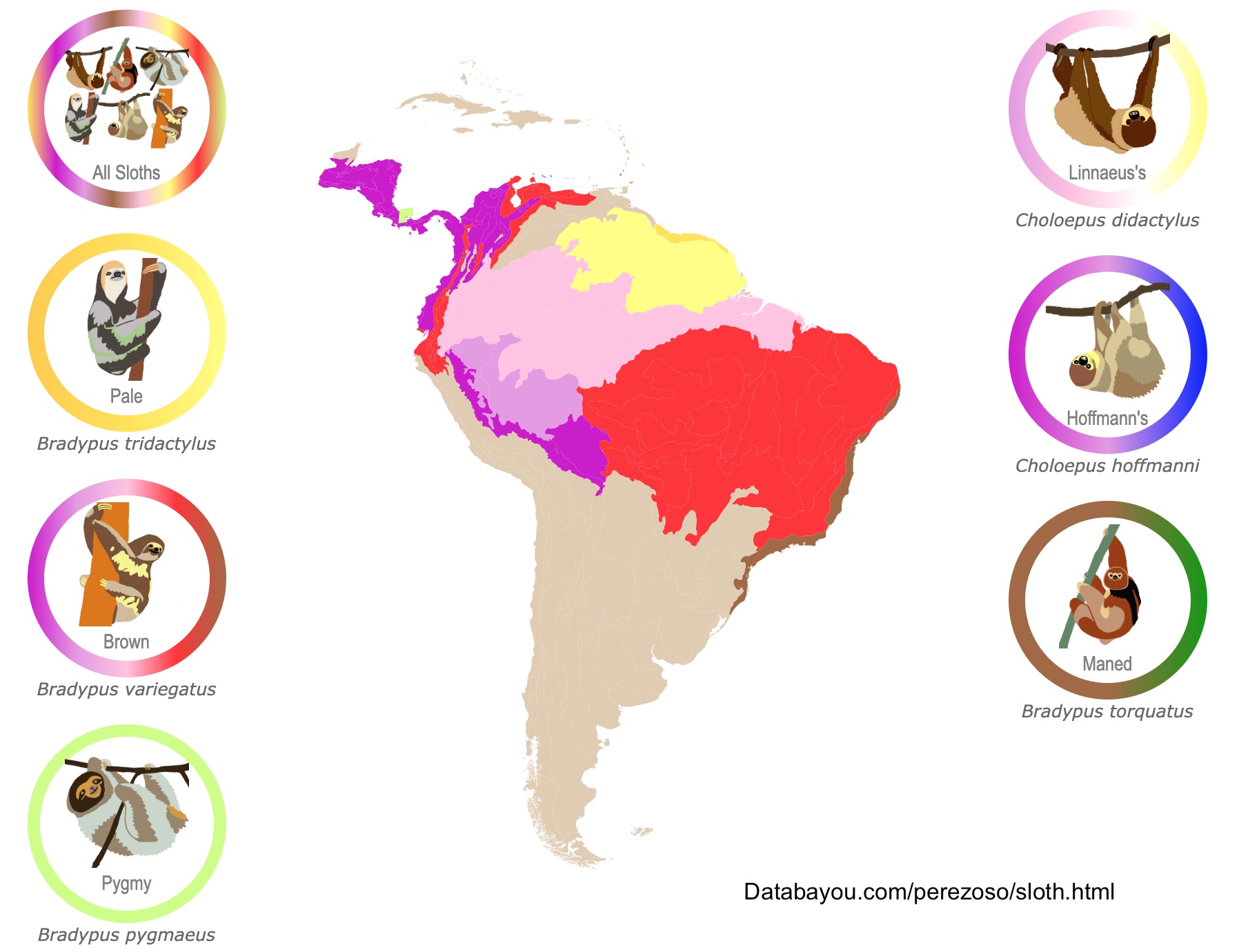 Sloth species habitat map
