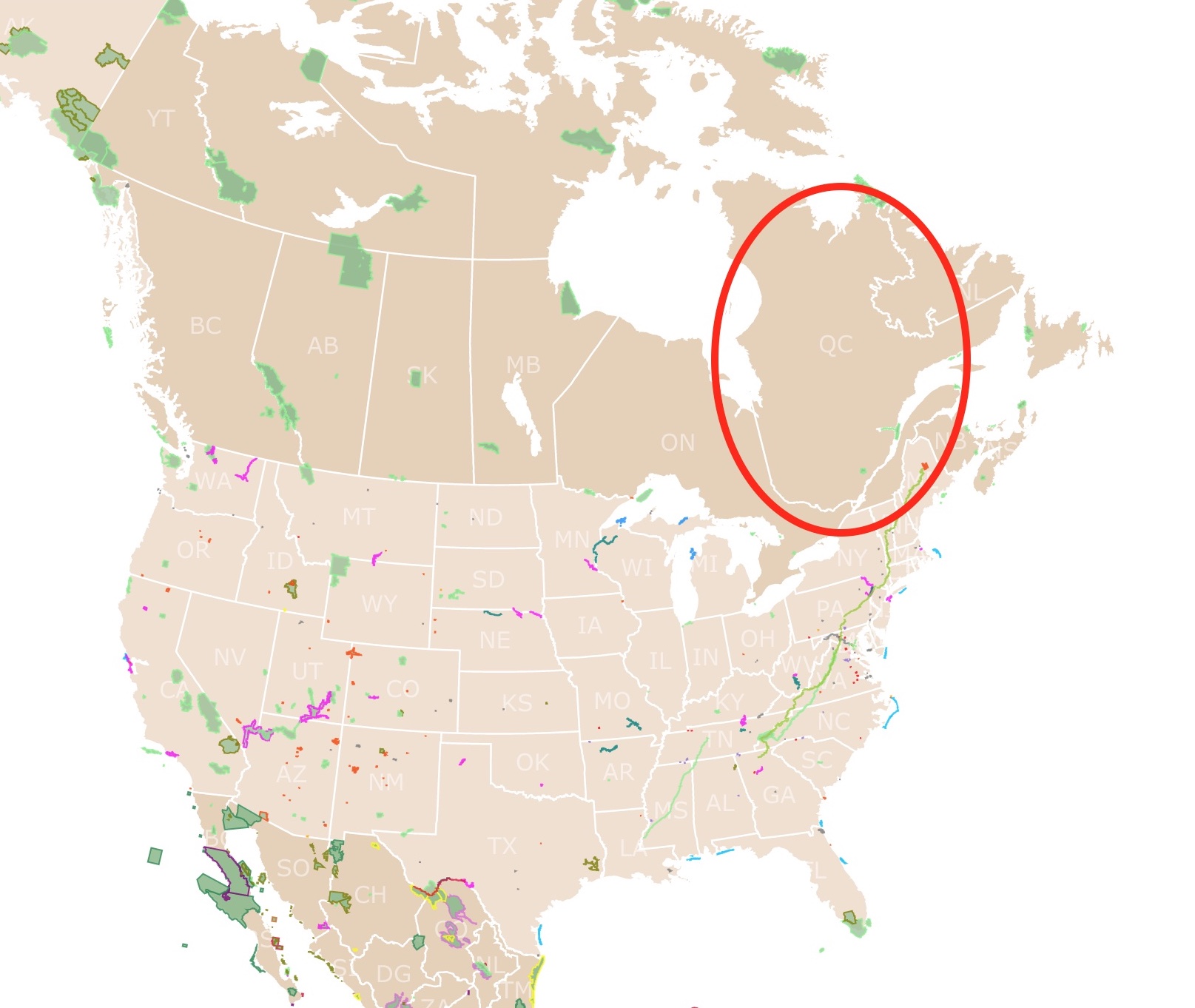 Quebec location in north America